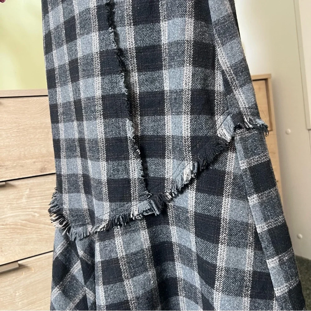 Plaid Check Ruffle Asymmetrical Midi Knee-Length High-Waist Modest Fringe Skirt - Picture 12 of 16